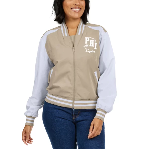 Women's Philadelphia Eagles WEAR by Erin Andrews Tan Tonal Bomber Jacket