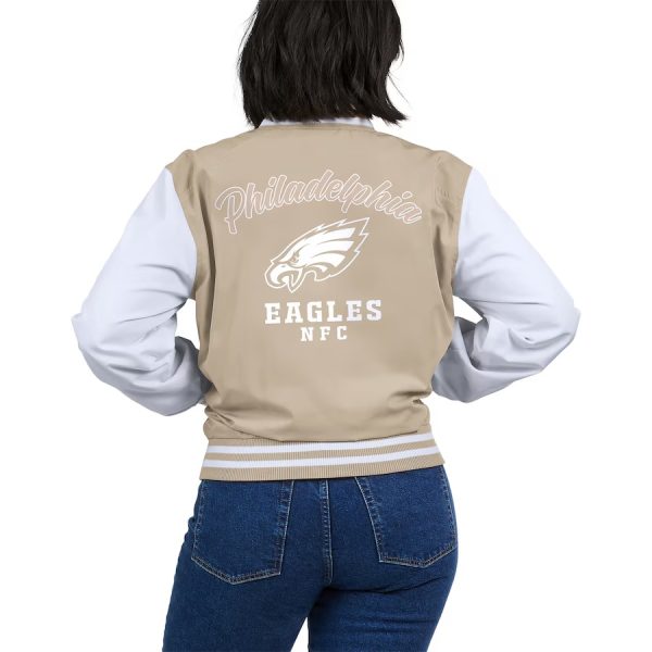 Women's Philadelphia Eagles WEAR by Erin Andrews Tan Tonal Full-Zip Bomber Jacket