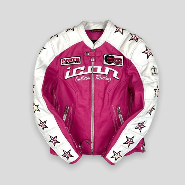 Women's Pink and White Leather Jacket