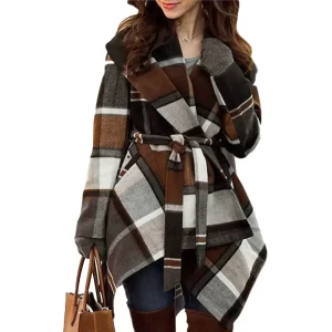 Women’s Wool Brown Belted Pea Long Sleeve Coat