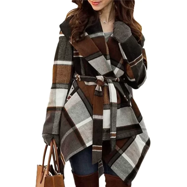 Women’s Wool Brown Belted Pea Long Sleeve Coat