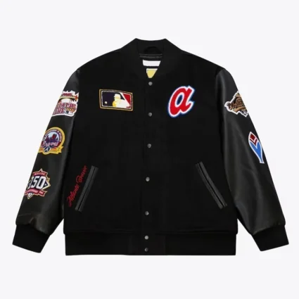 Atlanta Braves Black Out Vintage Logo Wool Varsity Jacket