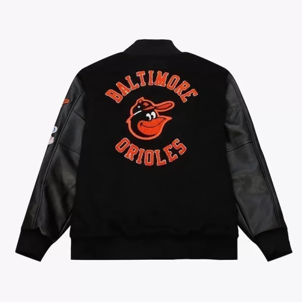 Baltimore Orioles Black Out Varsity Wool Leather Jacket