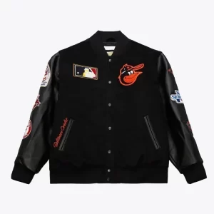 Baltimore Orioles Black Out Vintage Logo Wool Varsity Jacket