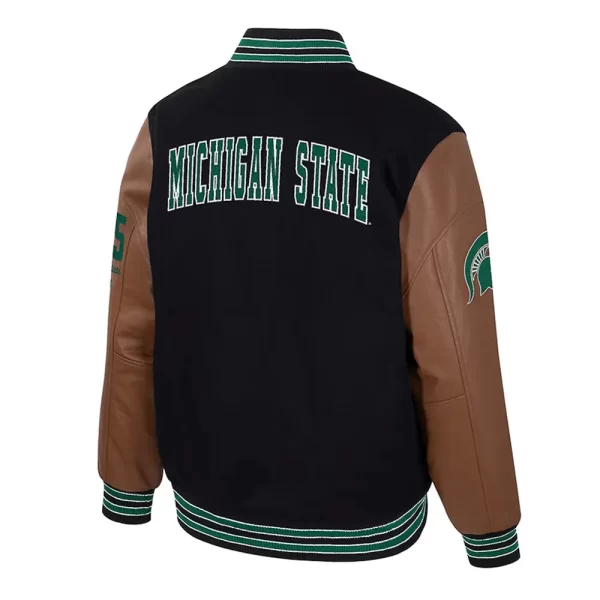 Black & Brown Michigan State Spartans Wool Leather Varsity Jacket