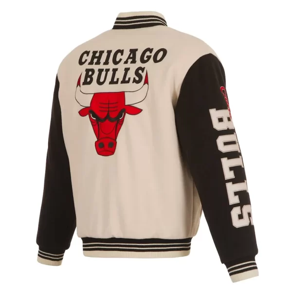 Chicago Bulls Cream and Black Varsity Full-Snap Wool Jacket