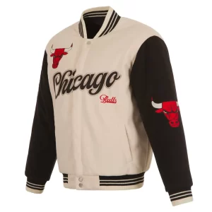 Chicago Bulls Cream and Black Wool Varsity Jacket