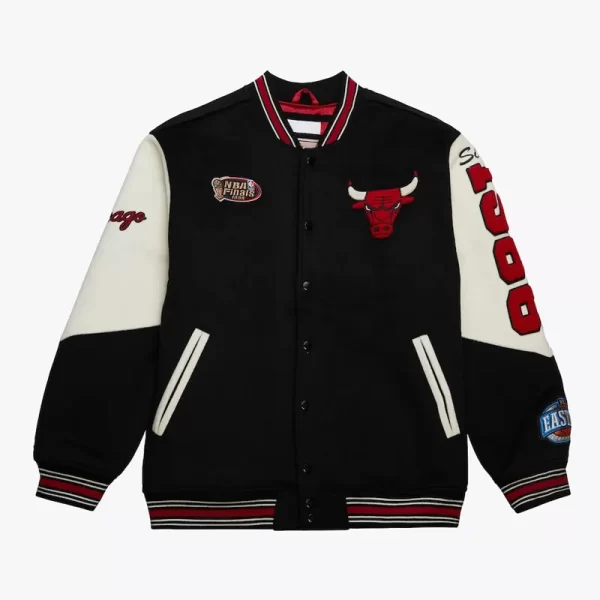 Chicago Bulls Team History Black Vintage Logo Varsity Jacket