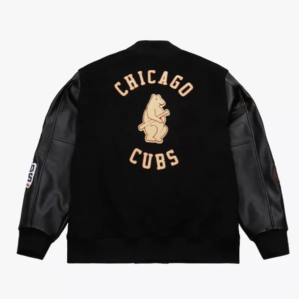 Chicago Cubs Black Out Varsity Wool Leather Jacket