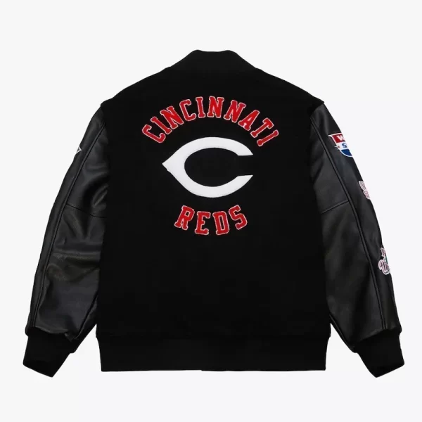 Cincinnati Reds Black Out Varsity Wool Leather Jacket