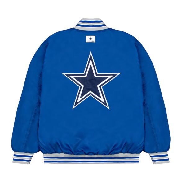 Dallas Cowboys GOLF WANG Blue Satin Bomber Jacket