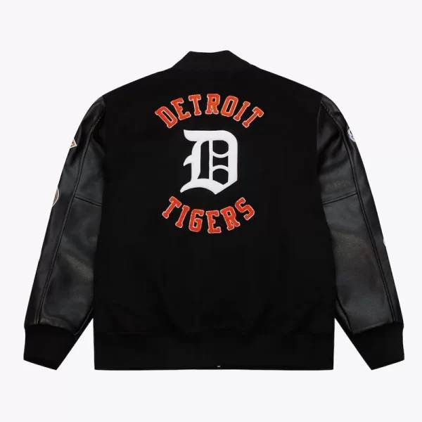 Detroit Tigers Black Out Varsity Wool Leather Jacket