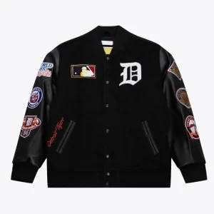 Detroit Tigers Black Out Vintage Logo Wool Varsity Jacket