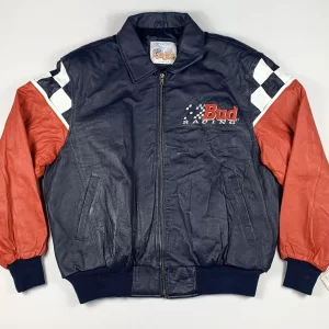 EXCELLED BUD RACING Leather Lined Large Blue Red White Checkered Jacket