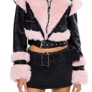 Gain Faux Leather & Fur Moto Jacket