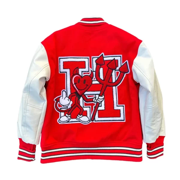 Heartbreaker Red and White Full-Snap Varsity Wool Leather Jacket