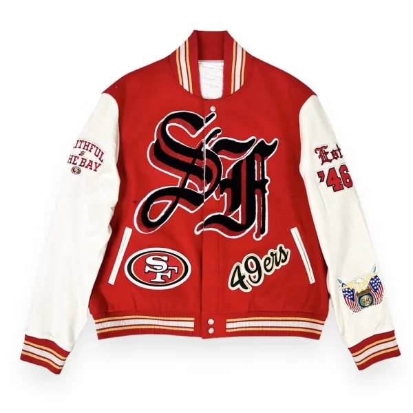 JH San Francisco 49ers Red & Off White Varsity Jacket