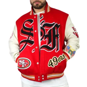 JH San Francisco 49ers Red and Off White Varsity Jacket