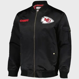 Kansas City Chiefs Team Leader Satin Black Bomber Jacket