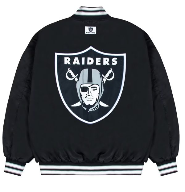 Men's Las Vegas Raiders GOLF WANG Black Satin Full-Snap Bomber Jacket