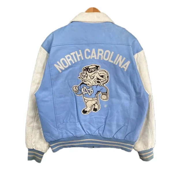 Light Blue and White North Carolina Full-Zip Leather Jacket