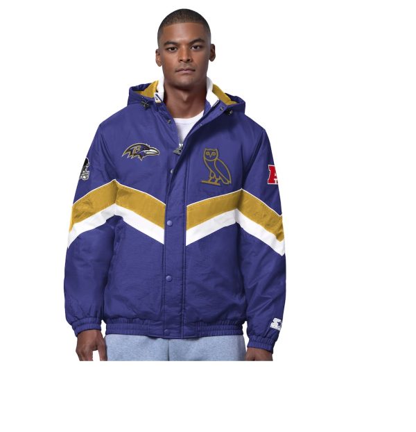 Men's Baltimore Ravens OVO x Starter Purple Sideline Puffer Jacket