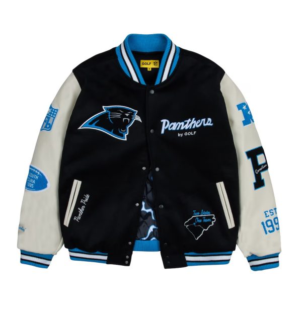 Men's Carolina Panthers GOLF WANG Black Letterman Full-Snap Jacket