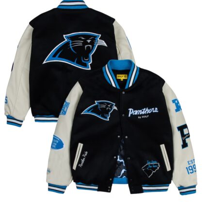 Men's Carolina Panthers GOLF WANG Black Letterman Jacket