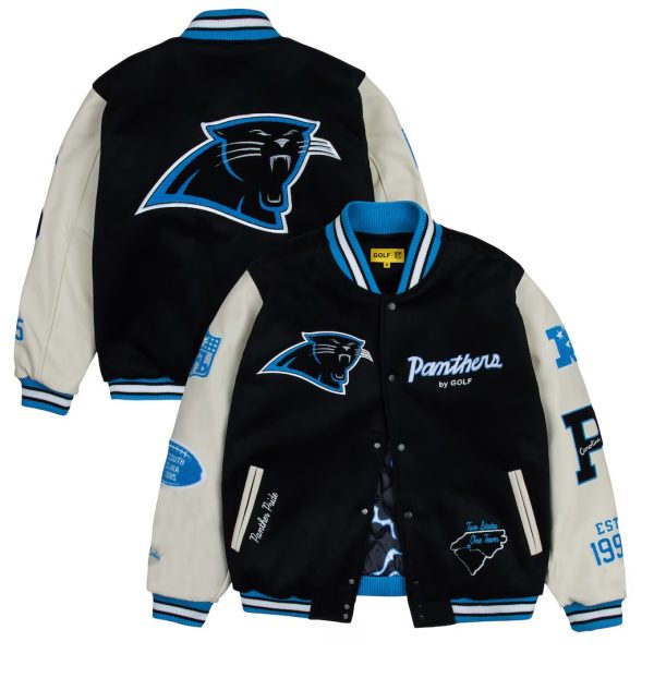 Men's Carolina Panthers GOLF WANG Black Letterman Jacket