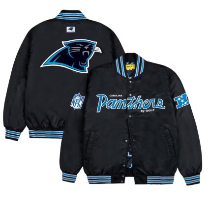 Men's Carolina Panthers GOLF WANG Black Satin Bomber Jacket