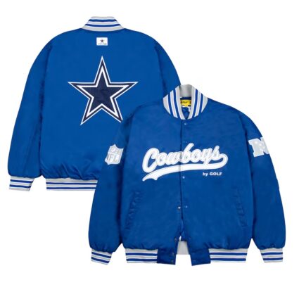 Men's Dallas Cowboys GOLF WANG Blue Satin Bomber Jacket