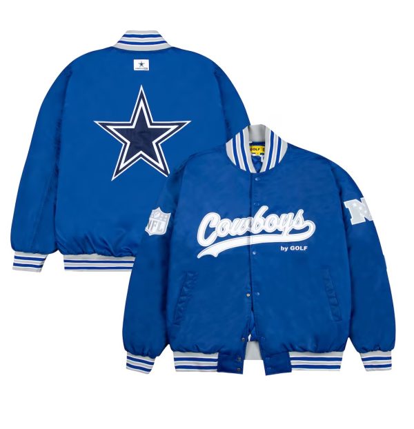 Men's Dallas Cowboys GOLF WANG Blue Satin Bomber Jacket