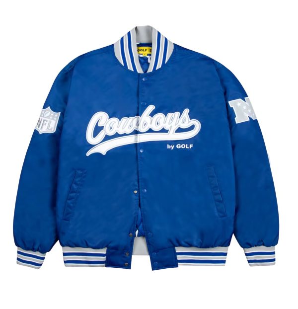 Men's Dallas Cowboys GOLF WANG Blue Satin Full-Snap Bomber Jacket