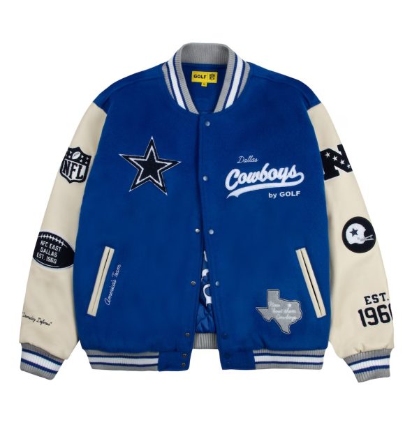 Men's Dallas Cowboys GOLF WANG Royal Letterman Full-Snap Jacket