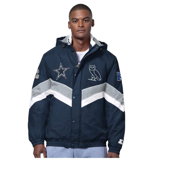 Men's Dallas Cowboys OVO x Starter Navy Sideline Puffer Jacket