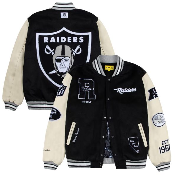 Men's Las Vegas Raiders GOLF WANG Black Letterman Jacket