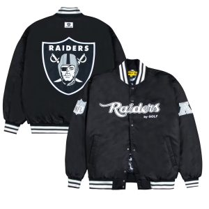 Men's Las Vegas Raiders GOLF WANG Black Satin Bomber Jacket