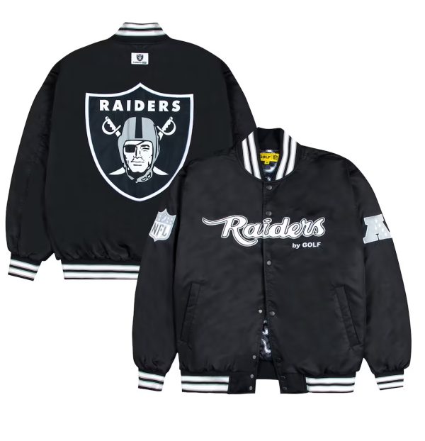 Men's Las Vegas Raiders GOLF WANG Black Satin Bomber Jacket