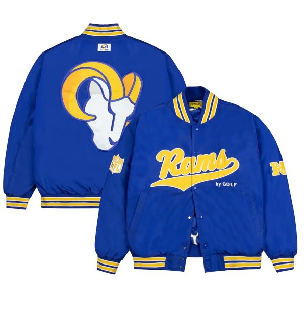 Men's Los Angeles Rams GOLF WANG Royal Satin Bomber Jacket