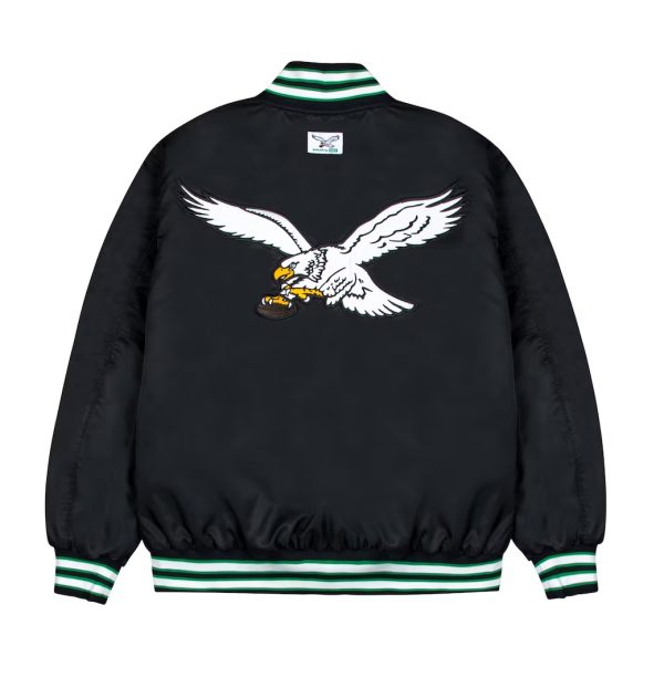 Men's Philadelphia Eagles GOLF WANG Black Satin Full-Snap Bomber Jacket