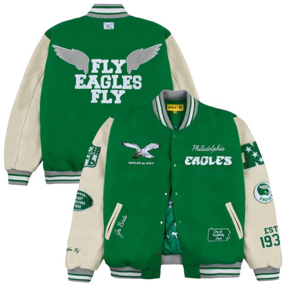 Men's Philadelphia Eagles GOLF WANG Kelly Green Letterman Jacket