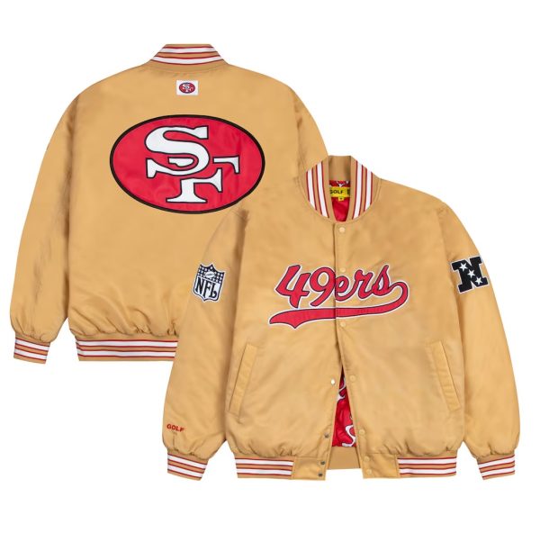 Men's San Francisco 49ers GOLF WANG Gold Satin Bomber Jacket