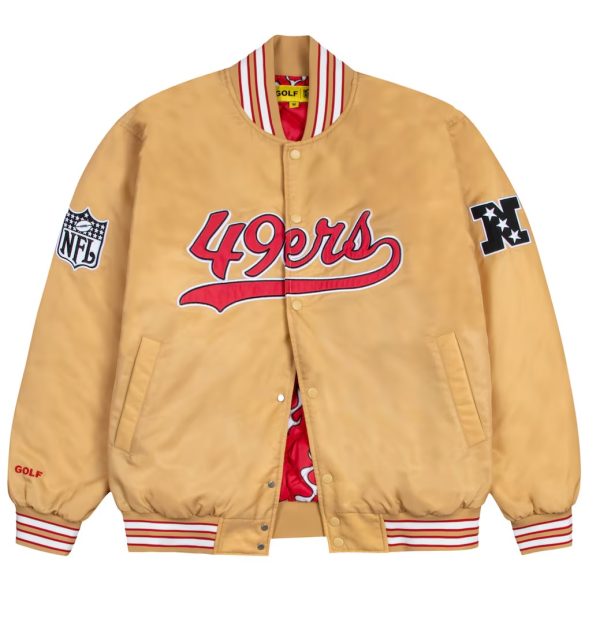 Men's San Francisco 49ers GOLF WANG Gold Satin Full-Snap Bomber Jacket