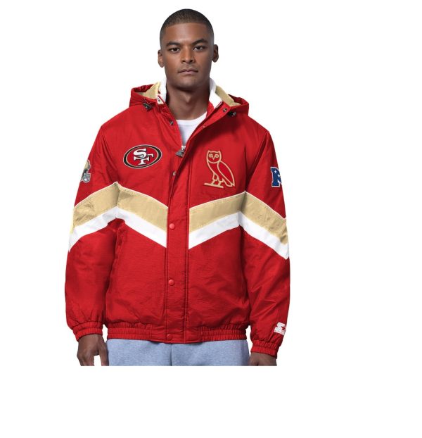 Men's San Francisco 49ers OVO x Starter Scarlet Sideline Puffer Jacket