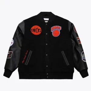 NY Knicks Black Out Team Logo Wool Varsity Jacket