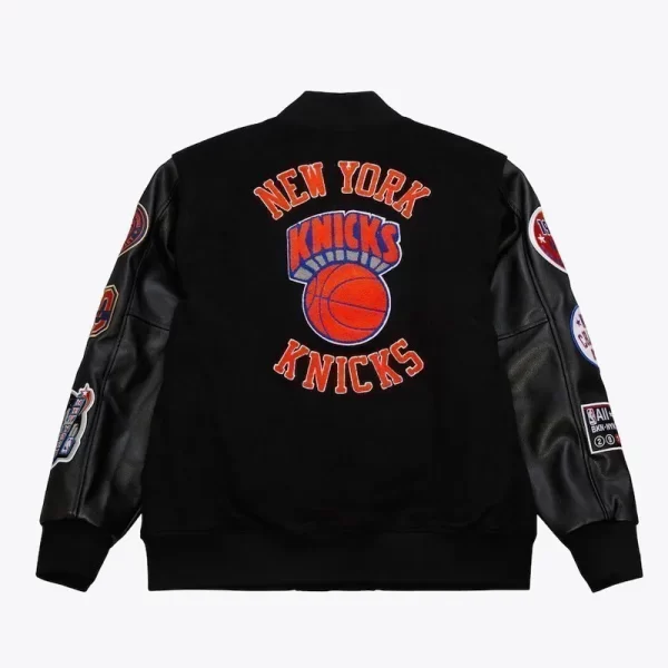 New York Knicks Black Out Varsity Wool Leather Jacket