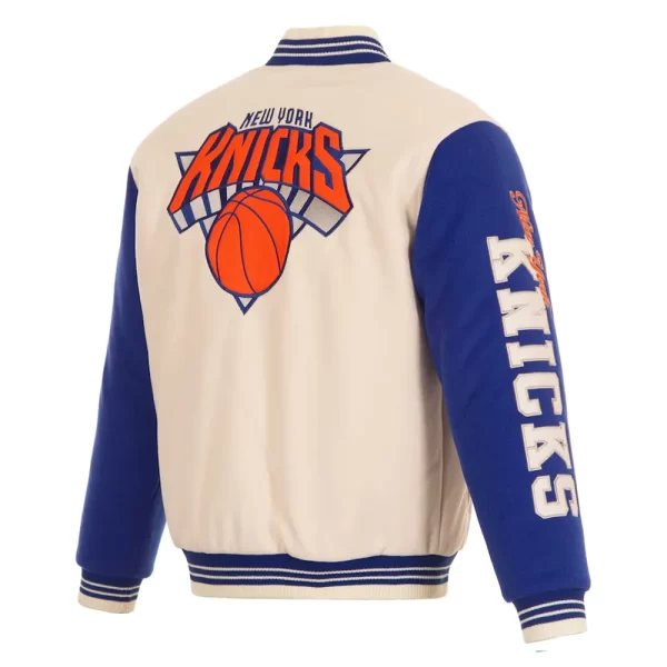 New York Knicks Cream and Roya Varsity Full-Snap Wool Jacket