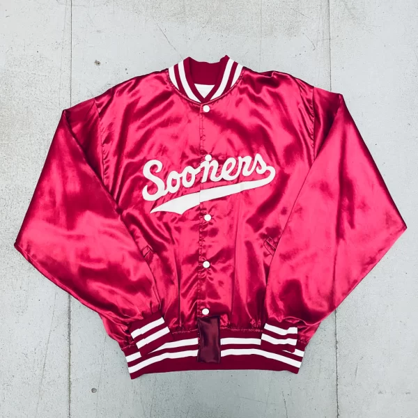 Oklahoma Sooners: 1980's Satin Stitched Spellout Bomber Jacket