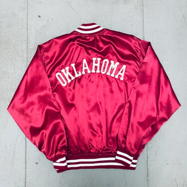 Oklahoma Sooners: 1980's Stitched Spellout Satin Bomber Jacket