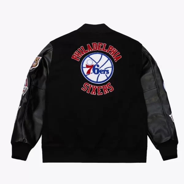 Philadelphia 76ers Black Out Varsity Wool Leather Jacket